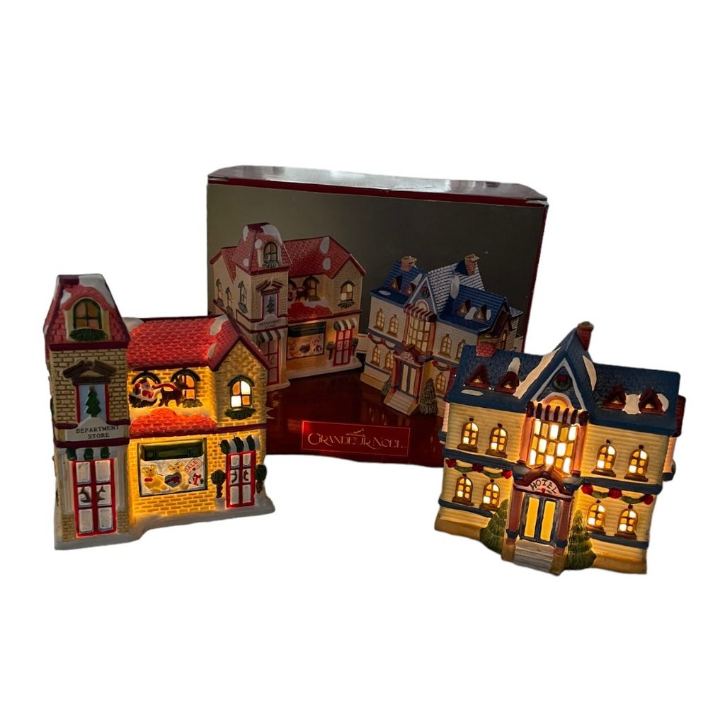 Grandeur Noel Villa Light Up Village Pieces Hotel & Department Store Porcelain